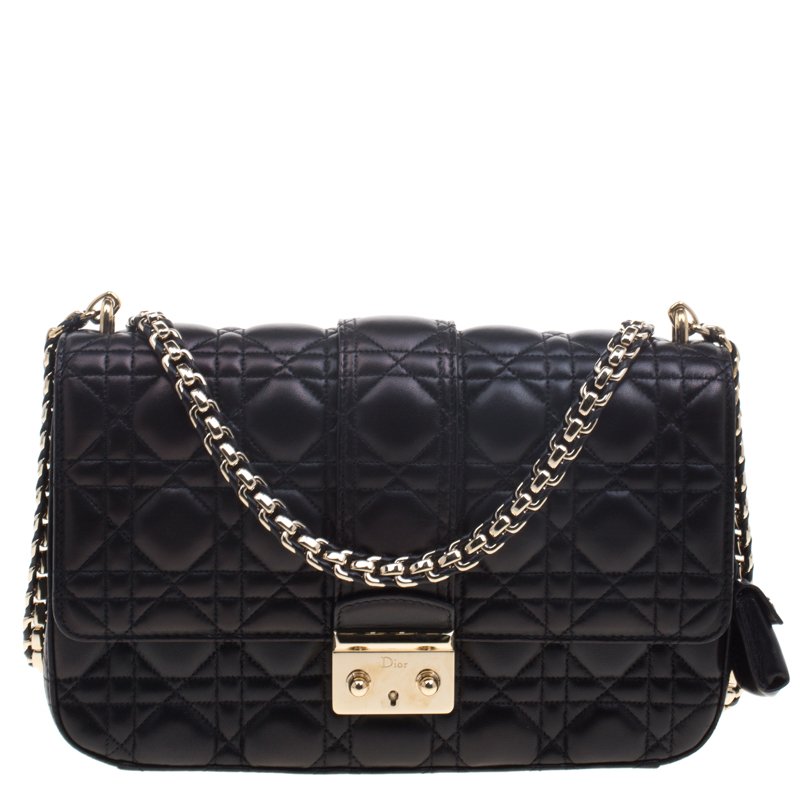 Dior Metallic Black Cannage Leather Medium Miss Dior Flap Bag Dior | TLC