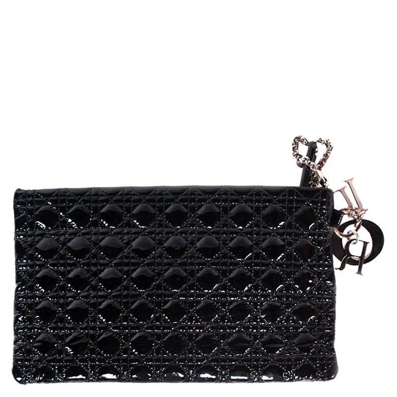 Dior Black Cannage Quilted Patent Clutch Bag Dior TLC