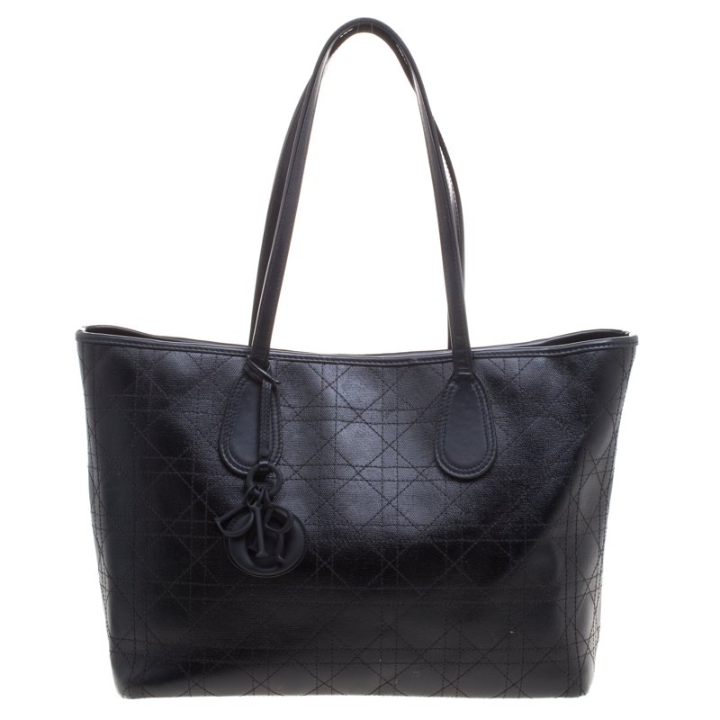مملوكة مسبقًا Dior Black Cannage Coated Canvas Medium New Panarea Shopper Tote