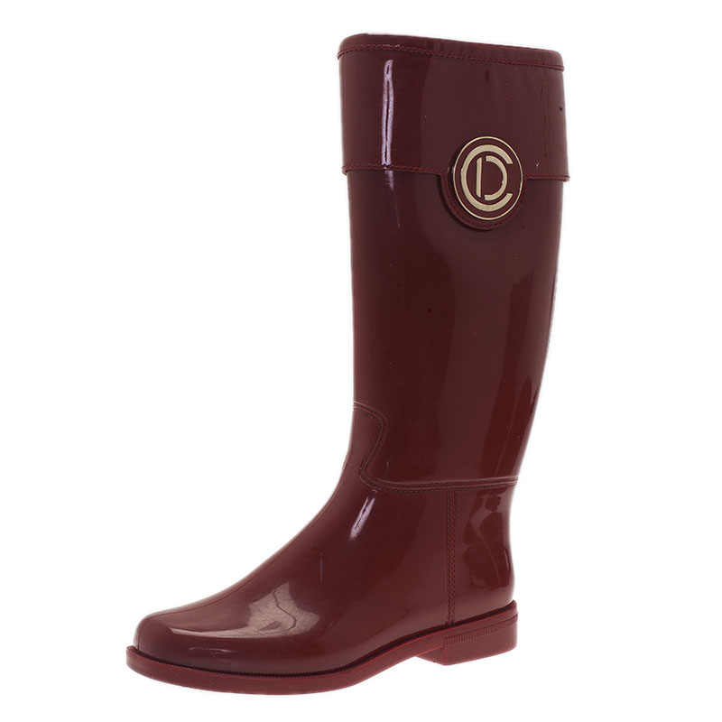 مملوكة مسبقًا Dior Red Patent Trim Rubber Logo Rainboots Size 38 