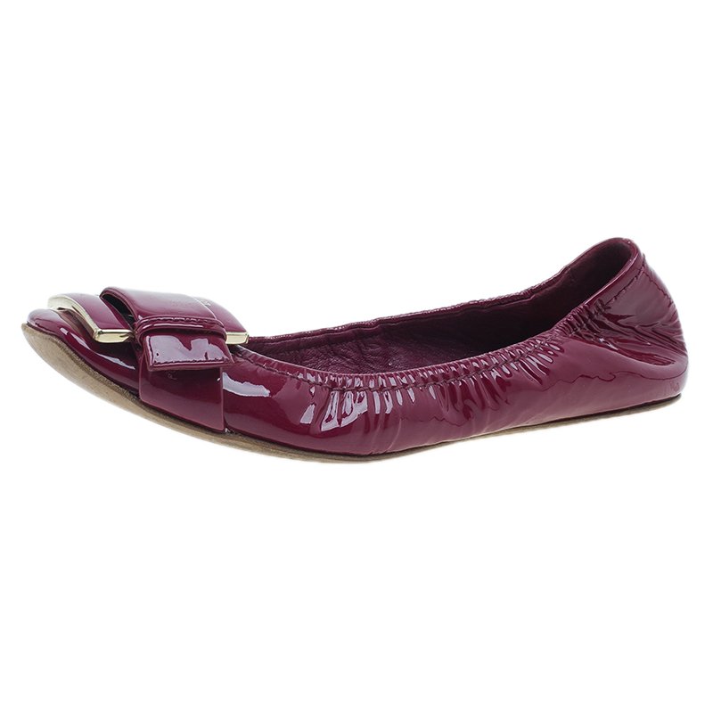 Pre Owned Dior Pink Patent Buckle Ballet Flats Size 36.5