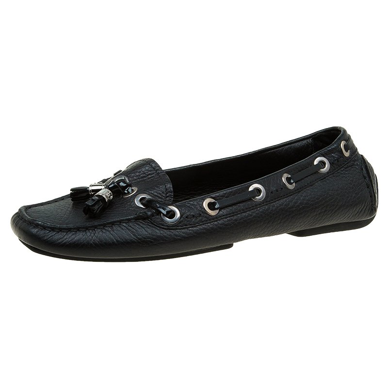 مملوكة مسبقًا Dior Black Leather Tassel Detail Loafers Size 38
