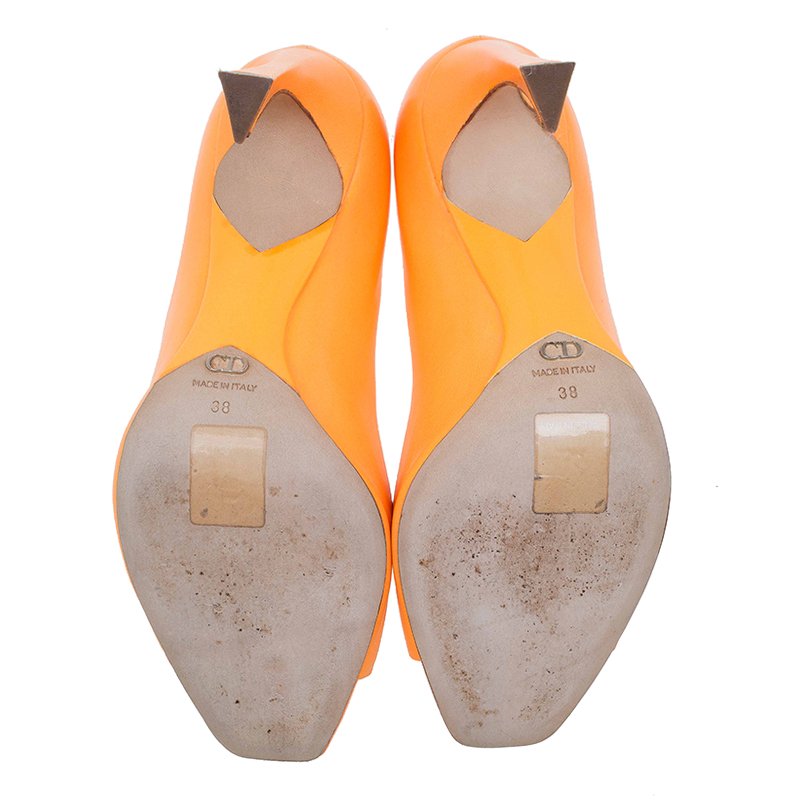 Dior Orange Leather Flared Heel Open Toe Pumps Size 38 Dior TLC