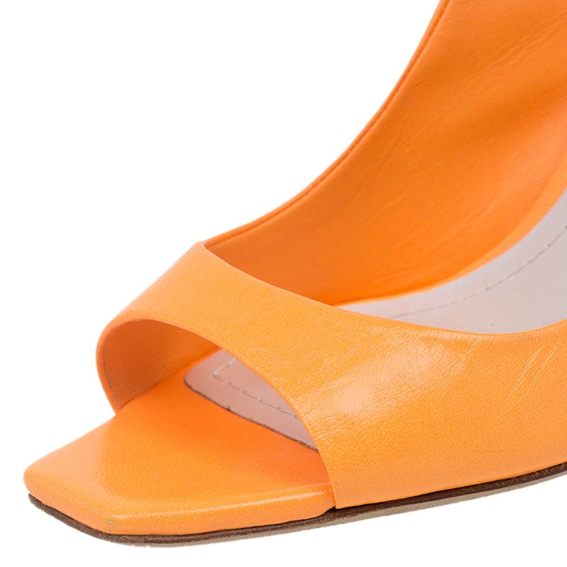 Dior Orange Leather Flared Heel Open Toe Pumps Size 38 Dior TLC