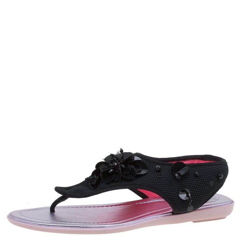 مملوكة مسبقًا Dior Black Embellished Mesh Sunset Sandals Size 38