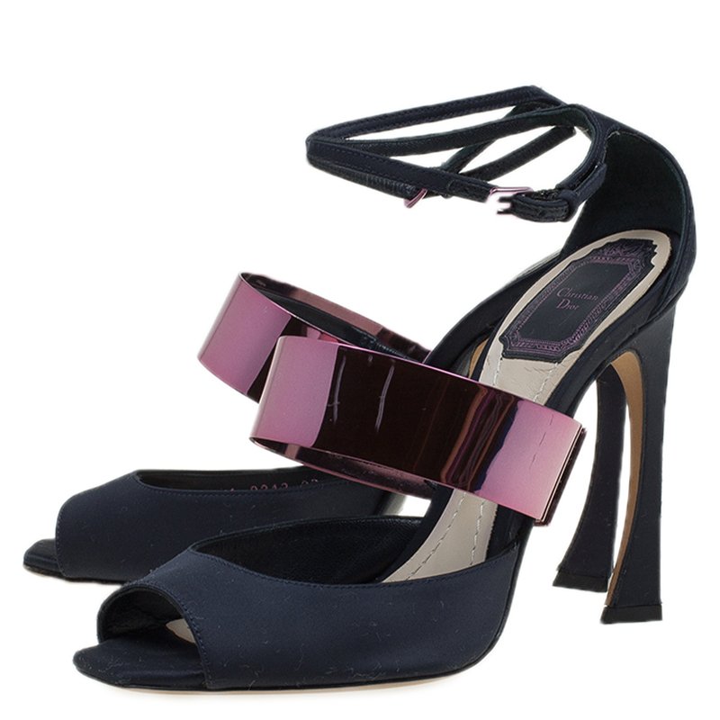 Dior Prussian Blue Satin Open Toe Ankle Strap Sandals Size 37 Dior | TLC