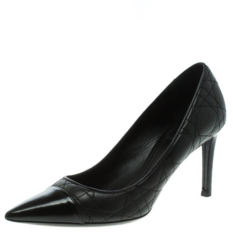 مملوكة مسبقًا حذاء كعب عالي ديور جلد كاناغ مبطن أسود مقدمة مدببة مقاس 37