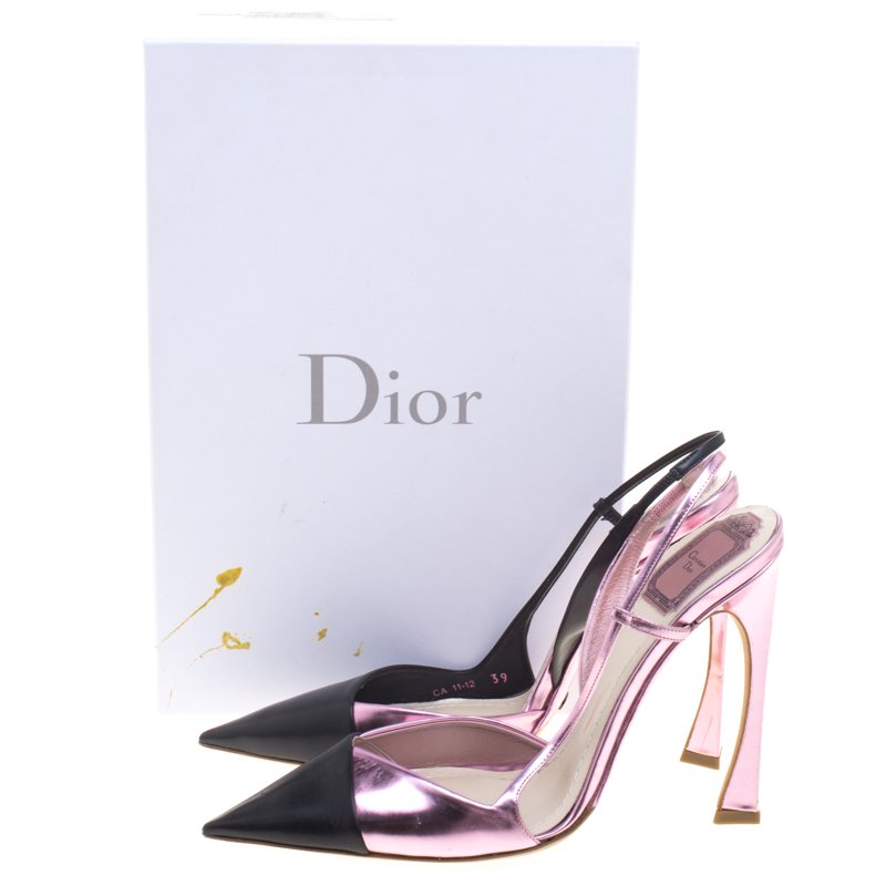 Dior Black and Pink Metallic Leather Defile D'orsay Slingback Sandals ...