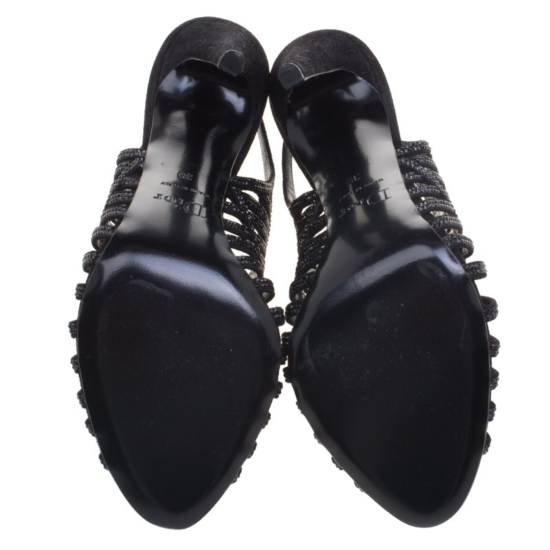 Dior Black Crystal Embellished Suede Cage Sandals Size 39 Dior | TLC