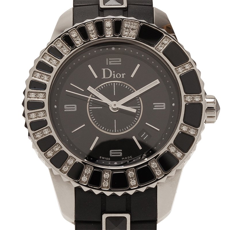 Pre Owned Dior Black Stainless Steel Christal Women's Wristwatch 34MM