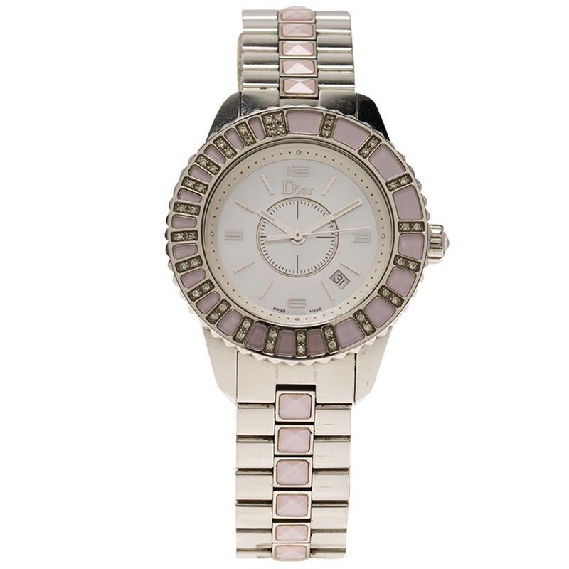 Pre Owned ساعة يد نسائية ديور كريستال ستانلس ستيل صدف 32مم