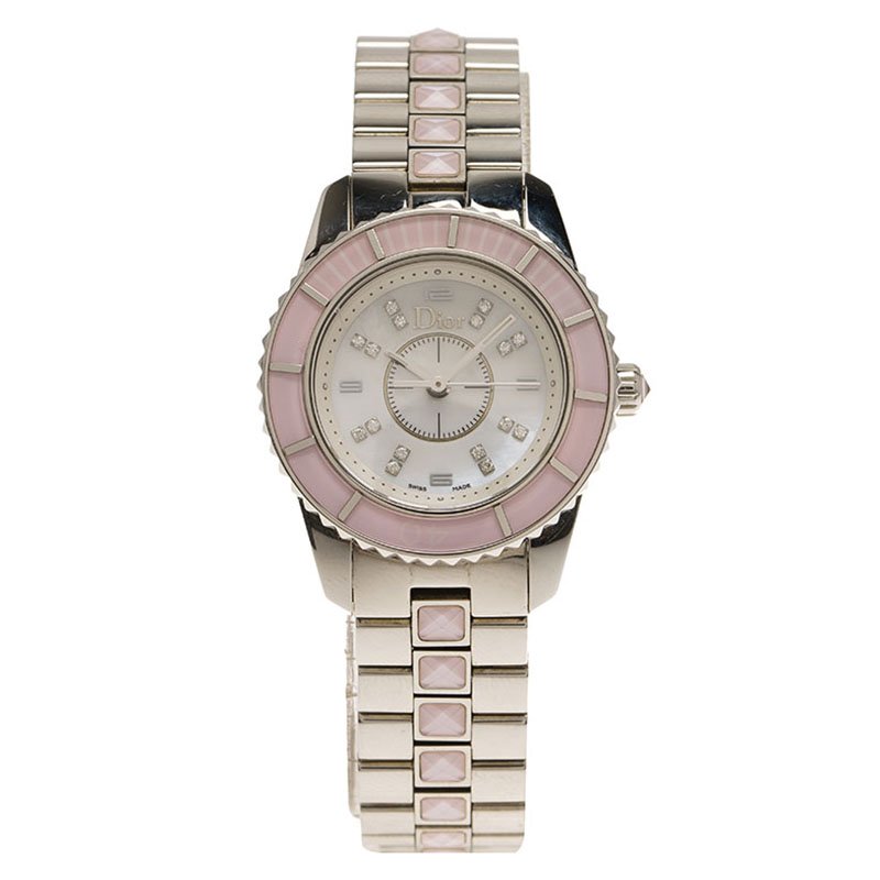 Pre Owned Dior Mother of Pearl Stainless Steel Christal CD112110M002 Women's Wristwatch 28MM