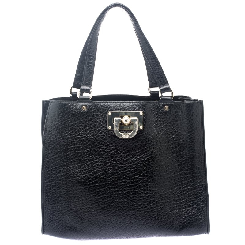 Pre Owned DKNY Black Grain Leather Beekman French Tote
