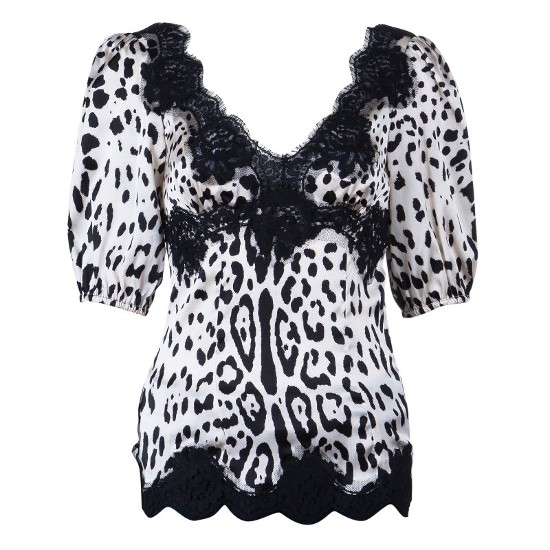 Dolce and Gabbana Leopard Print Lace Detail Top S
