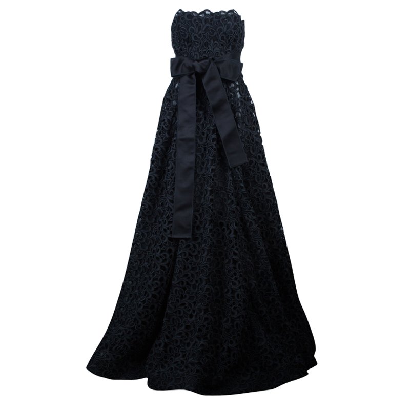 Pre Owned Dolce and Gabbana Black Lace Strapless Gown M