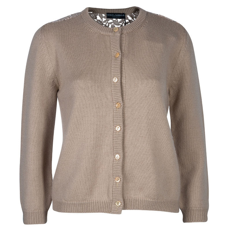Pre Owned Dolce and Gabbana Beige Lace Detail Cardigan M