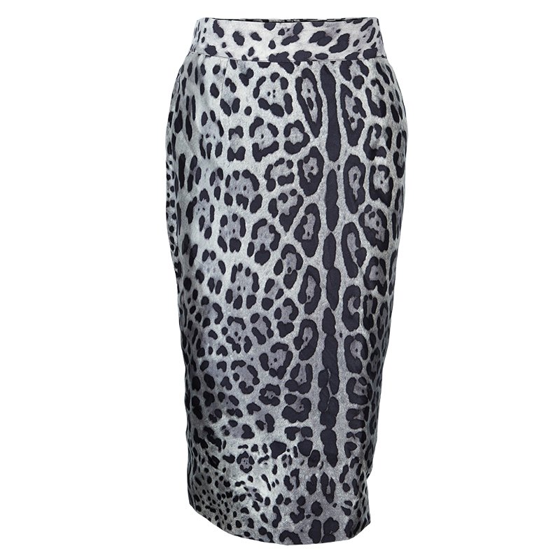 Pre Owned Dolce and Gabanna Leopard Print Silk Skirt L