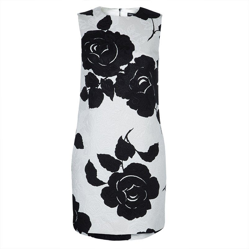 مملوكة مسبقًا Dolce and Gabbana Monochrome Floral Jacquard Sleeveless Dress S