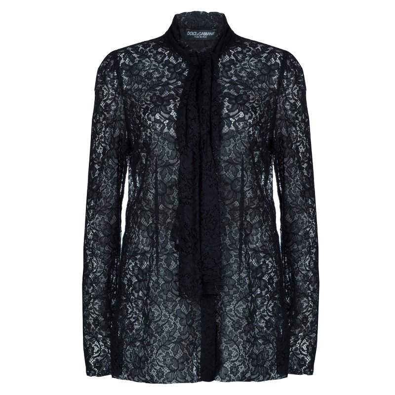 Pre Owned توب دولتشي أند غابانا برباط عنق دانتيل أسود L