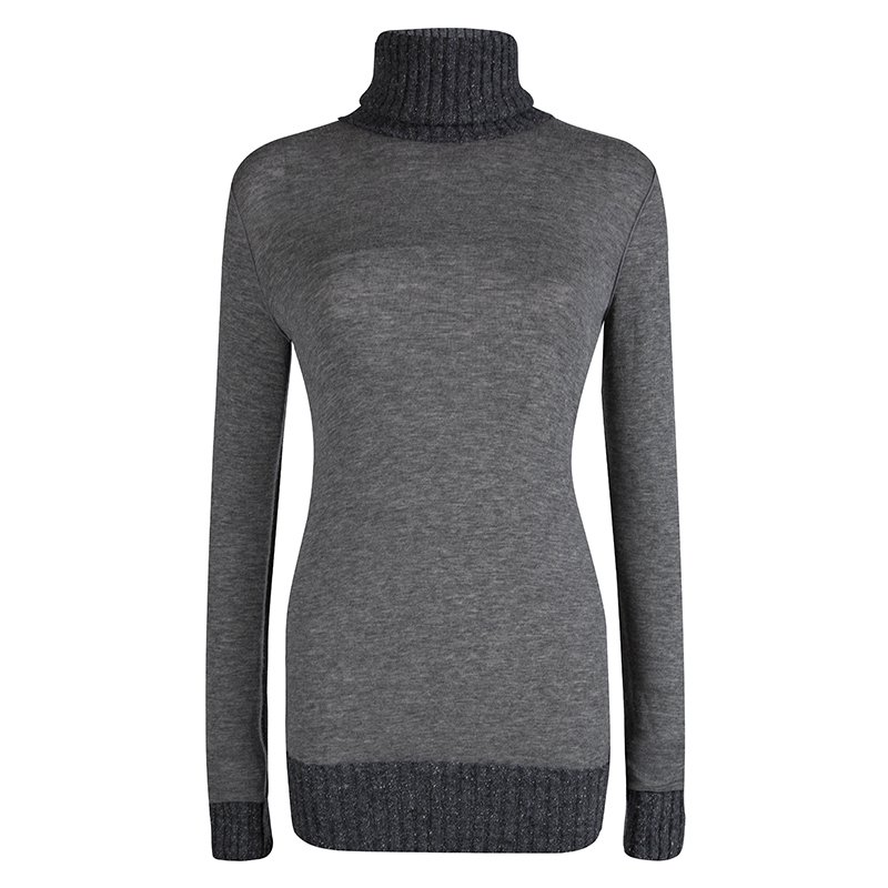 Pre Owned Dolce and Gabbana Grey Cashmere Turtle Neck Sweater M