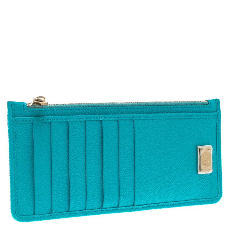 Dolce and Gabbana Sky Blue Leather Long Zip Card Holder