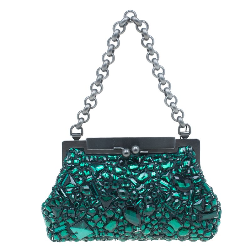 مملوكة مسبقًا حقيبة يد صغيرة دولتشي أند غابانا سارة كريستال ساتان خضراء