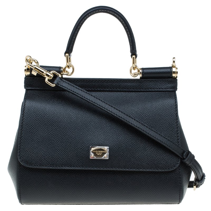 Dolce and Gabbana Black Leather Small Miss Sicily Top Handle