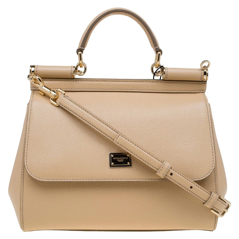 Dolce and Gabbana Beige Leather Medium Miss Sicily Top Handle Bag Dolce ...