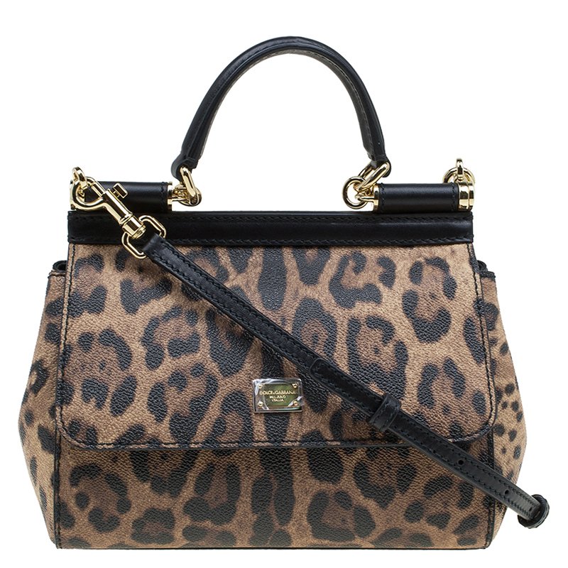 Pre Owned حقيبة دولتشي أند غابانا يد علوية ميس سيسيلي صغيرة جلد طباعة فهد