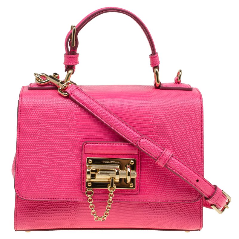 Pre Owned حقيبة دولتشي أند غابانا مونيكا جلد نقشة السحالي وردي صغيرة