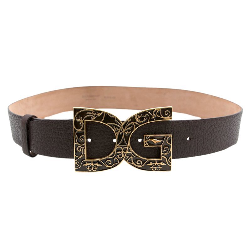 مملوكة مسبقًا Dolce and Gabbana Brown Leather DG Logo Buckle Belt 85CM