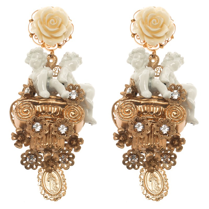 Dolce and Gabbana Cherub Gold Tone Clip-on Long Earrings