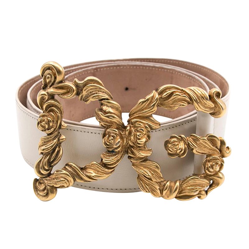 Dolce and Gabbana Cream Leather Baroque Logo Buckle Belt 95CM Dolce &  Gabbana | TLC