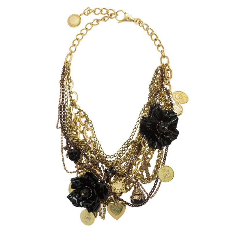 Pre Owned Dolce and Gabbana Coins and Flowers Tiered Chains Necklace