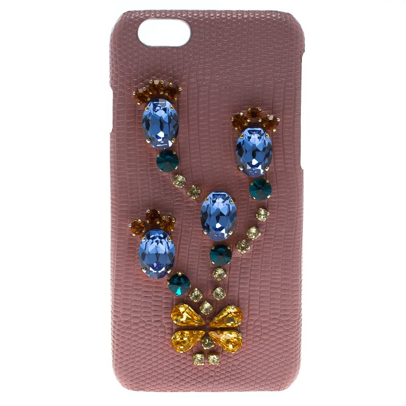 مملوكة مسبقًا Dolce and Gabbana Pink Leather Jewel Embellished iPhone 6S Case