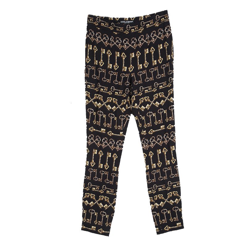 Pre Owned  Dolce and Gabbana Black Key Print Slim Fit Pants XS