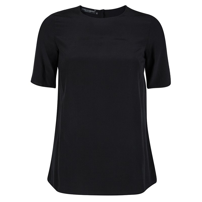 Pre Owned Dolce and Gabbana Black Silk Short Sleeve Top S