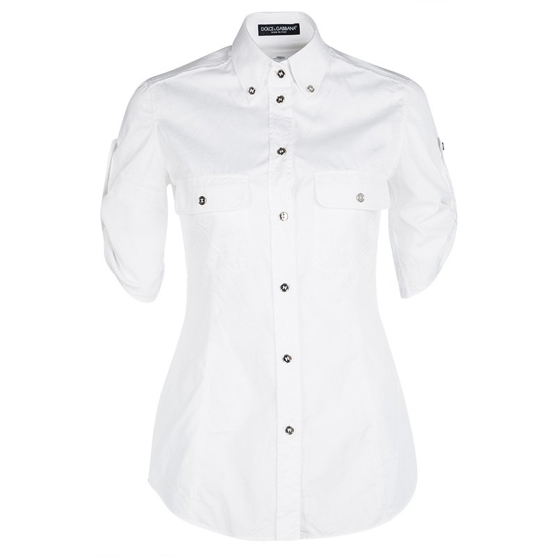 Pre Owned قميص دولتشي أند غابانا قطن أبيض بأكمام قصيرة S