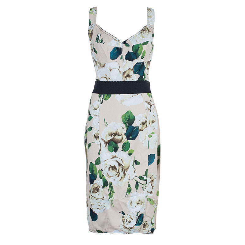مملوكة مسبقًا Dolce and Gabbana Floral Print Fitted Dress L