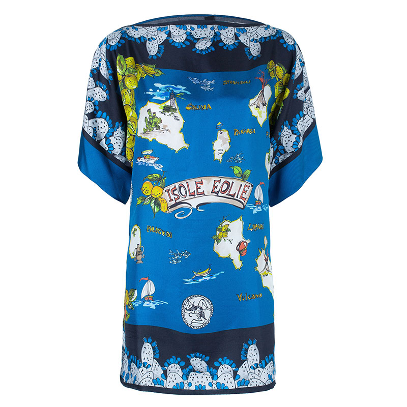 مملوكة مسبقًا Dolce And Gabbana Isole Eolie Printed Silk Oversize Top XS