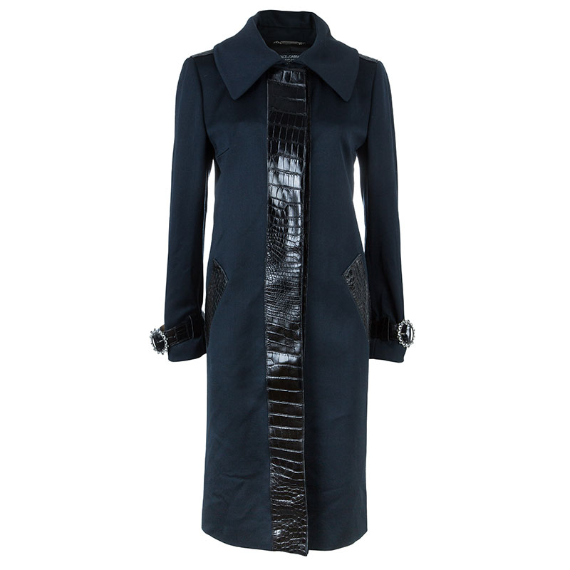 Pre Owned Dolce and Gabbana Alligator Trim Long Coat L