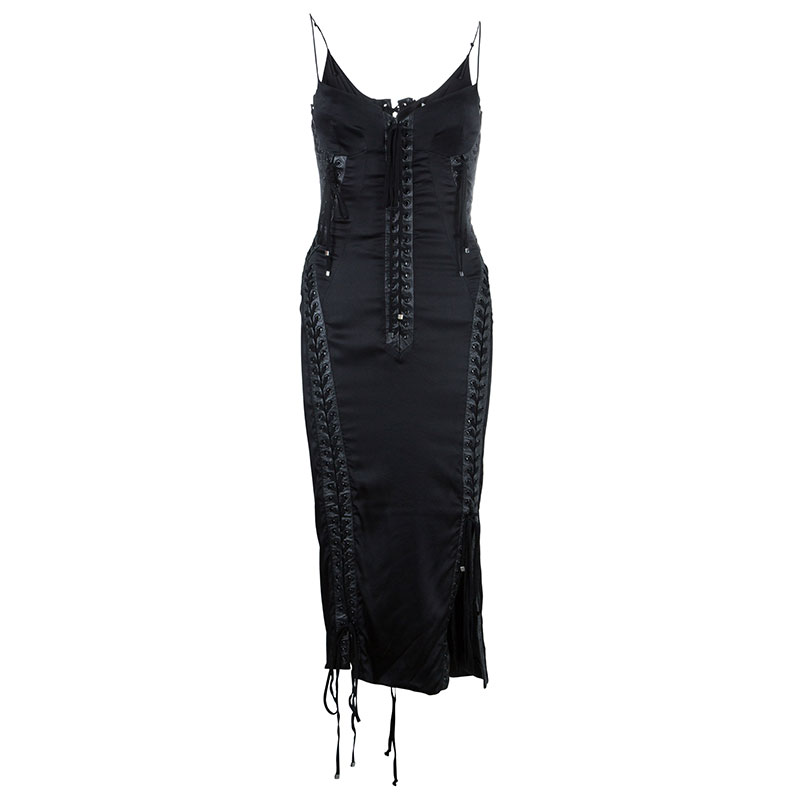 Leather Trim Lace-up Dress S Dolce 