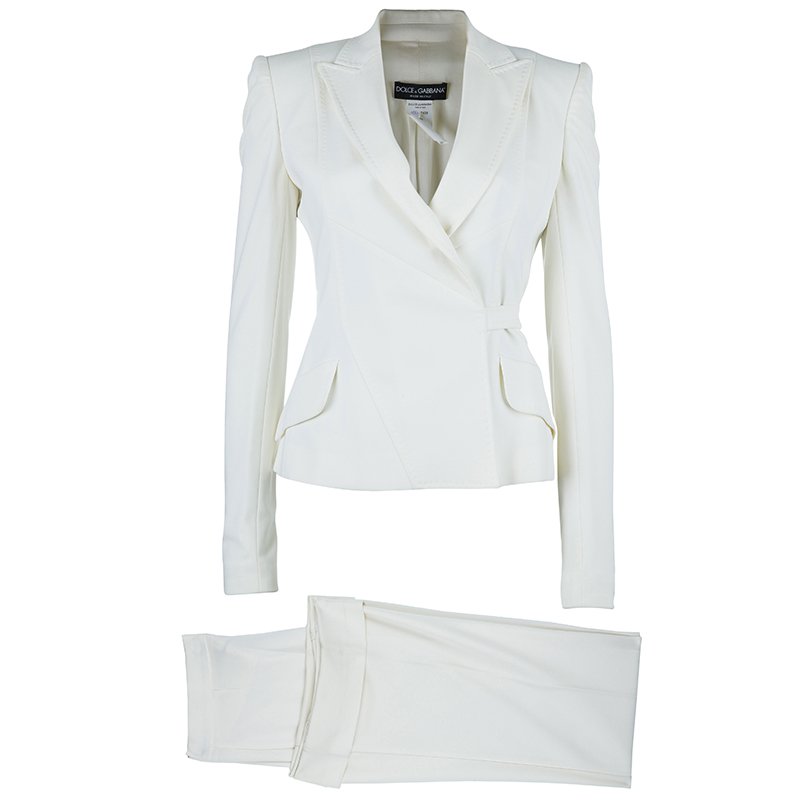 Dolce and Gabbana Off-White Striped Pant Suit S