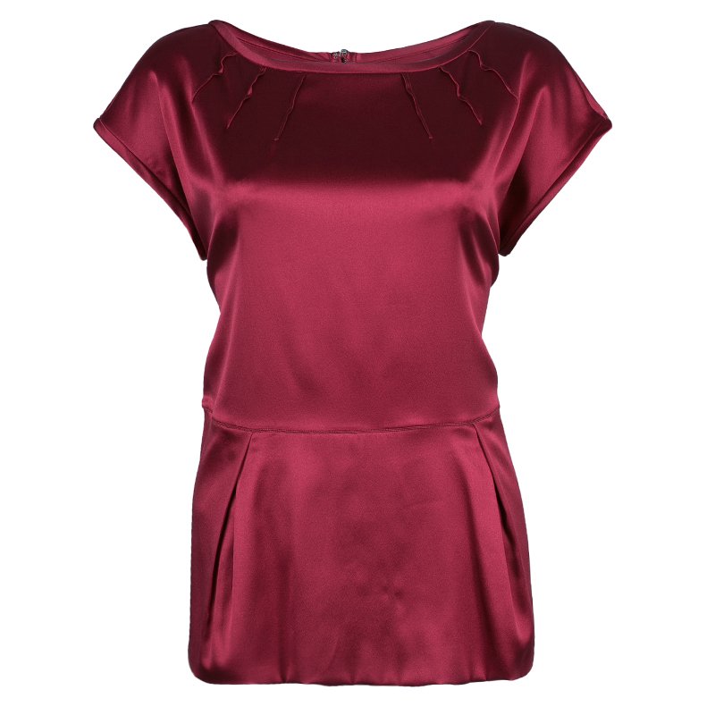 Pre Owned Dolce and Gabbana Red Satin Short Sleeve Top M
