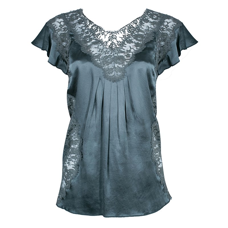 Pre Owned Dolce And Gabbana Green Silk Lace Top S