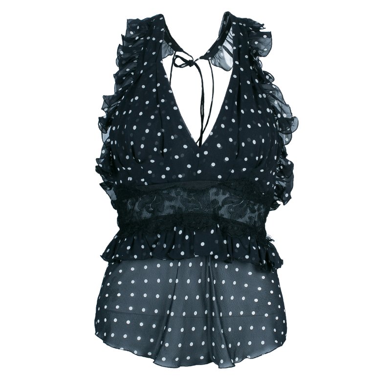 Pre Owned بلوزة دولتشي أند غابانا برقبة حمالات شيفون منقطة S