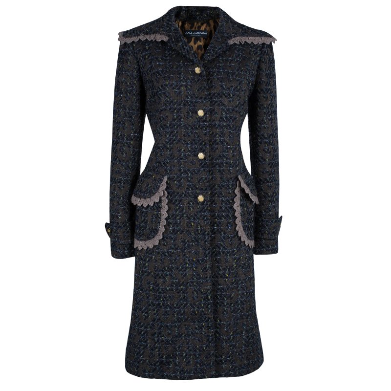 مملوكة مسبقًا Dolce and Gabbana Grey Multicolor Coat L