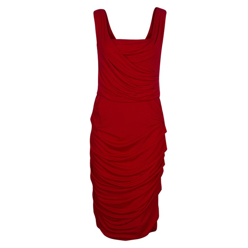 Dolce and Gabbana Red Gathered Dress M