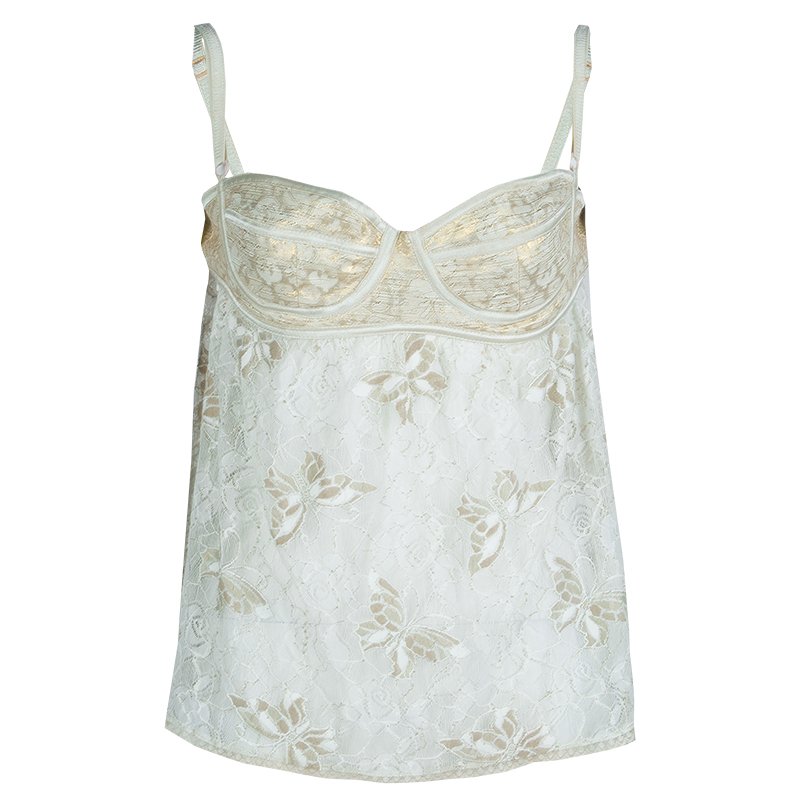 Dolce and Gabbana Cream and Gold Lace Bustier Top L