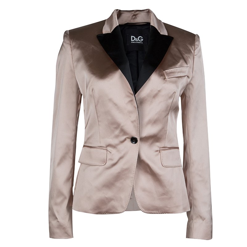 Pre Owned جاكيت بليزر دولتشي أند غابانا ساتان وردي فاتح بياقة متباينة M
